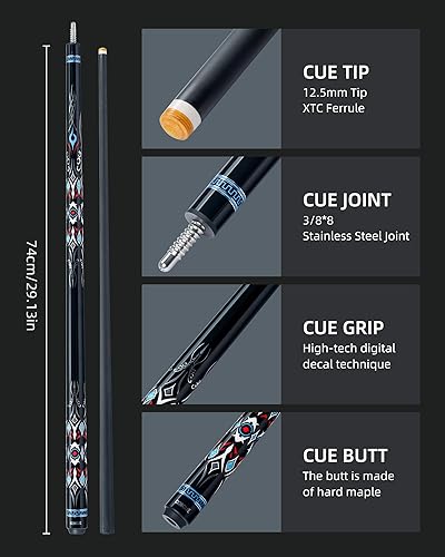 Miniatura 4 de CRICAL Taco de billar de fibra de carbono serie COWCUE de baja desviación para billar, palo de billar profesional de 58 pulgadas para adultos, punta
