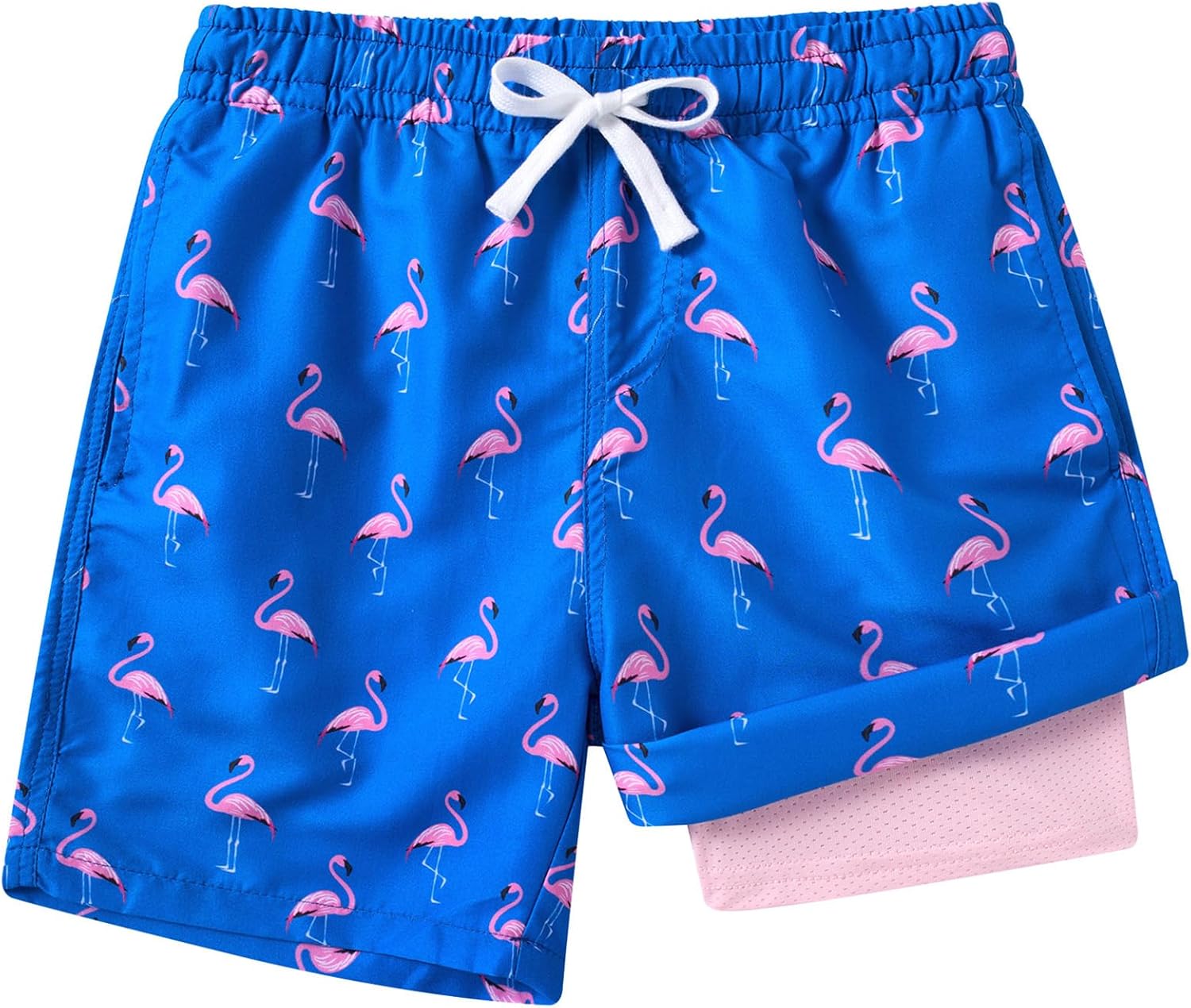 westwolf boys swim trunks with compression liner toddler boys swim shorts boxer brief board shorts swimming set 5-18t b1-flamingo 5-6 years