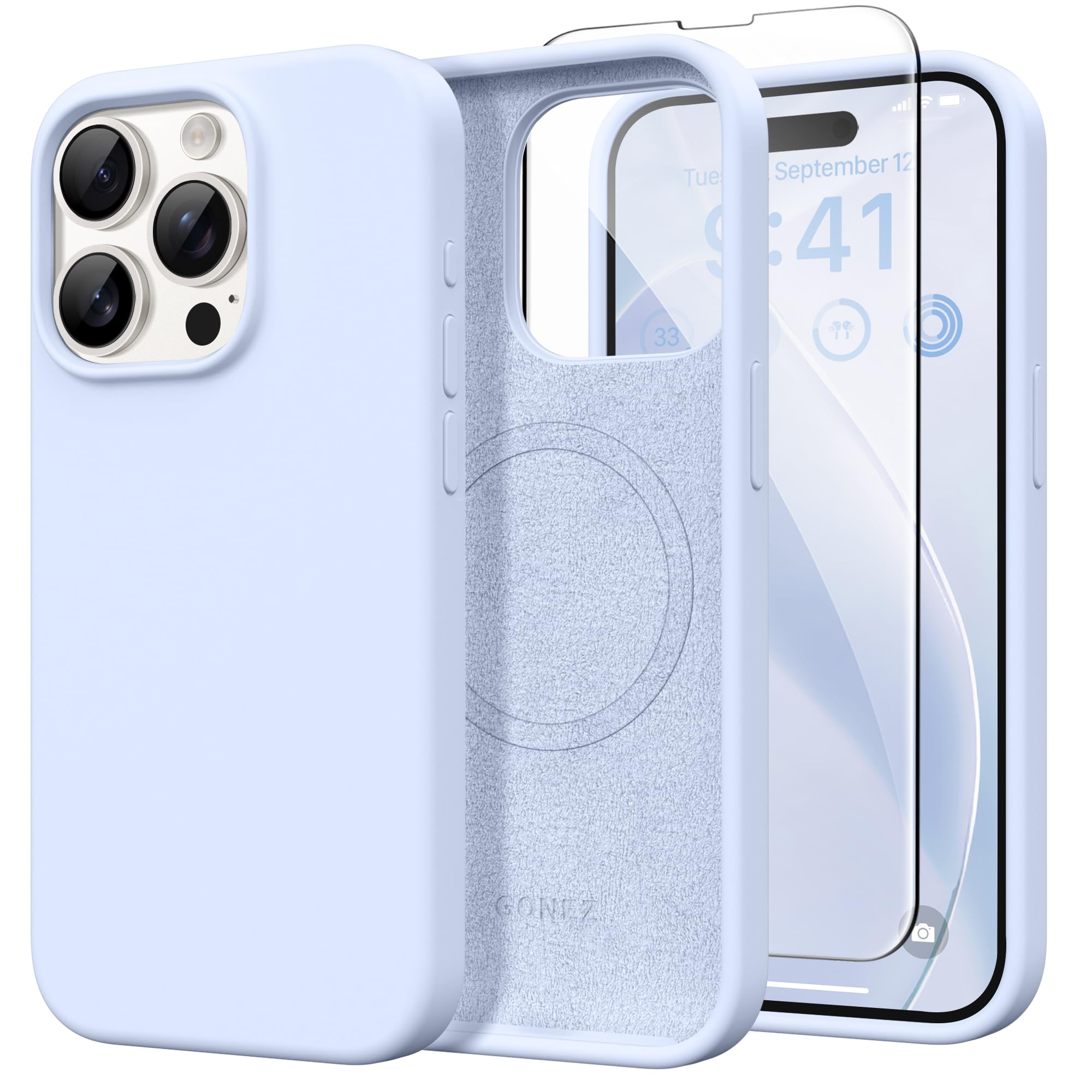 GONEZ Magnetic for iPhone 15 Pro Case, Silicone Cover Cyan Purple