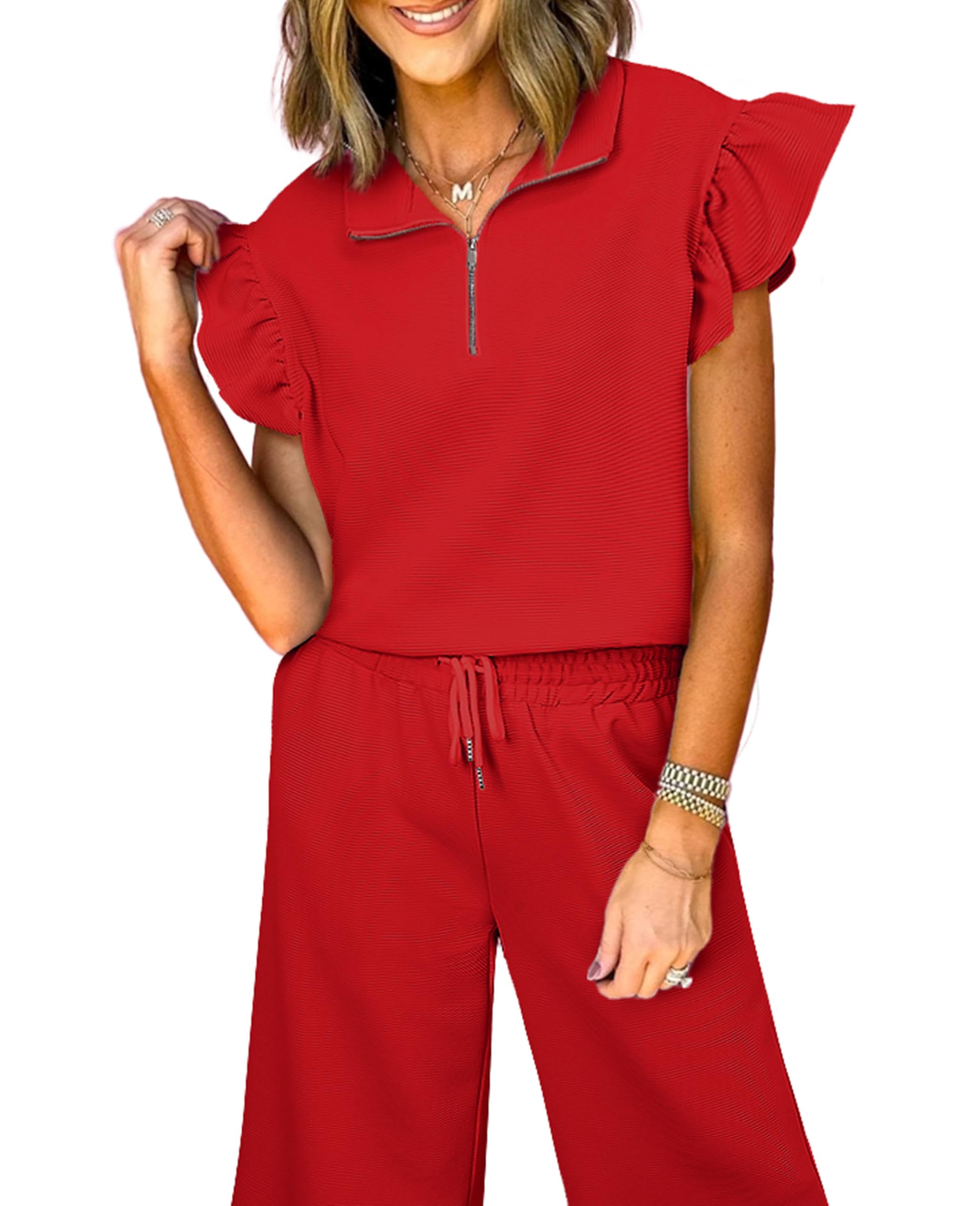 Photo 1 of SELINK Women's Two Piece Pant Set - Ruffle Cap Sleeve- SMALL