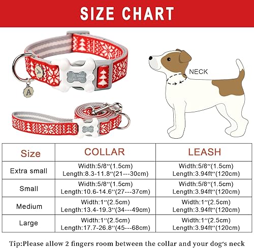 Miniatura 6 de ARING PET Juego de collar y correa para perro, collar de Navidad rojo para perro, lindos copos de nieve de Navidad, collar para cachorros y correa