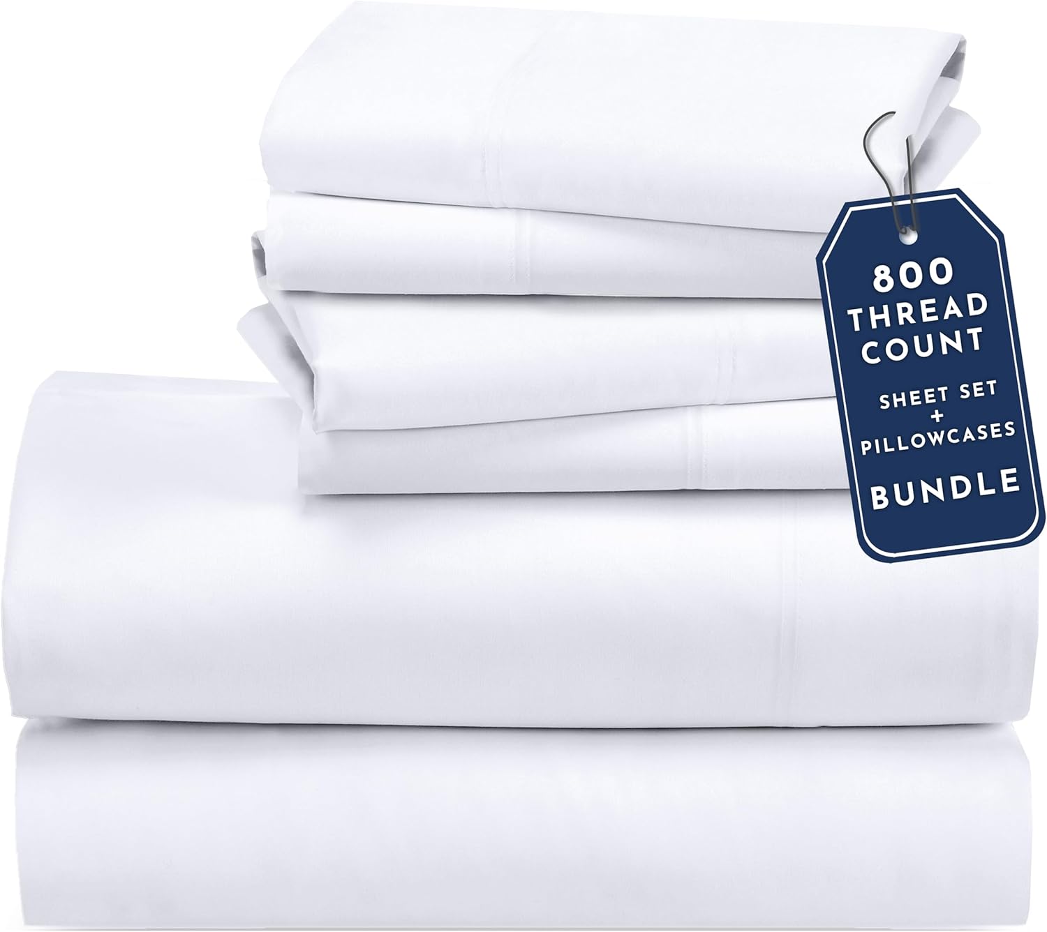 California Design Den Bedding Bundle - Queen Sheet Set with 4 Pillowcases, 800 Thread Count, 100% Cotton Sateen (White)