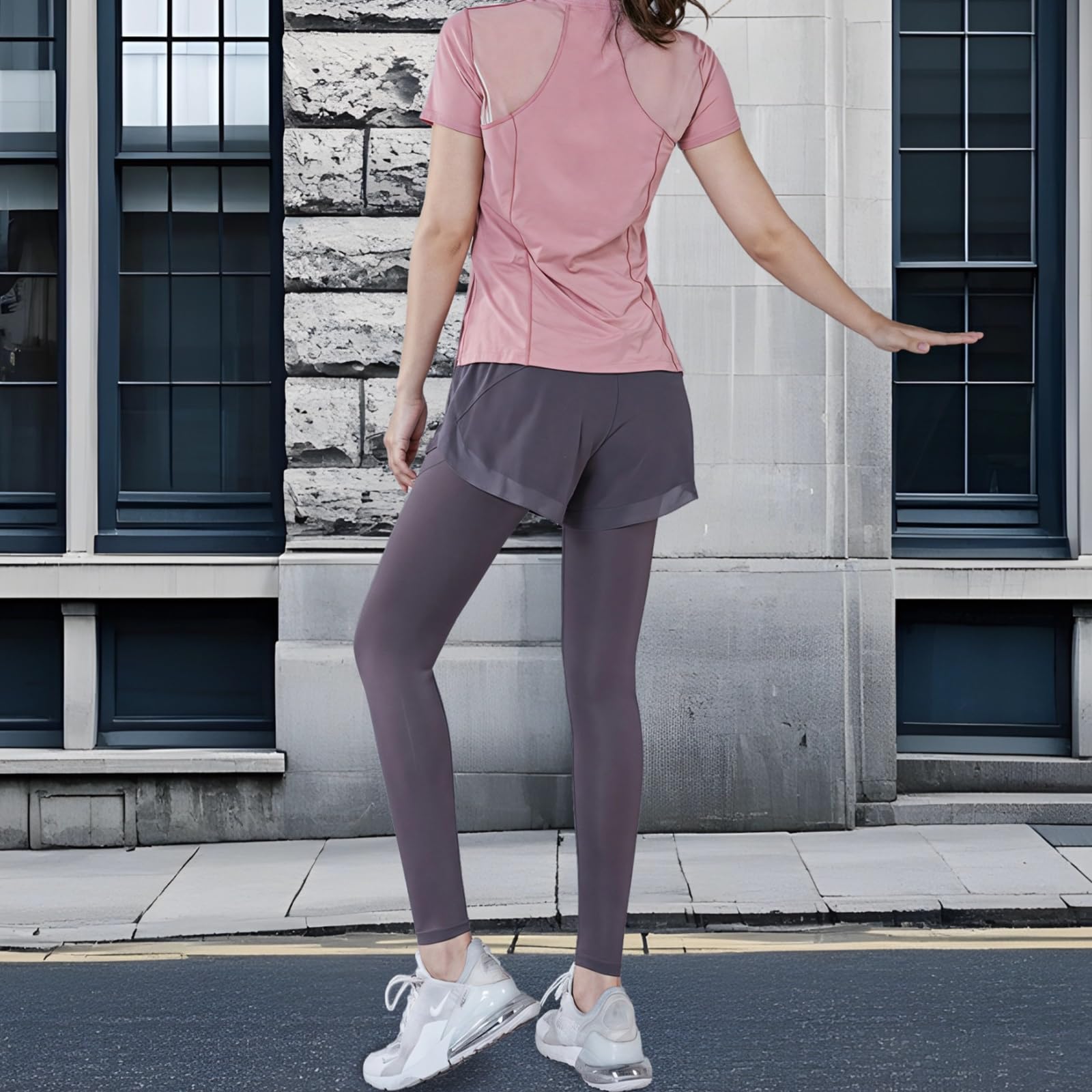 Conjunto de dos piezas negro para mujer, conjunto de pilates con mangas cortas, tela de poliéster transpirable y elastano, ropa deportiva casual, talla XXL