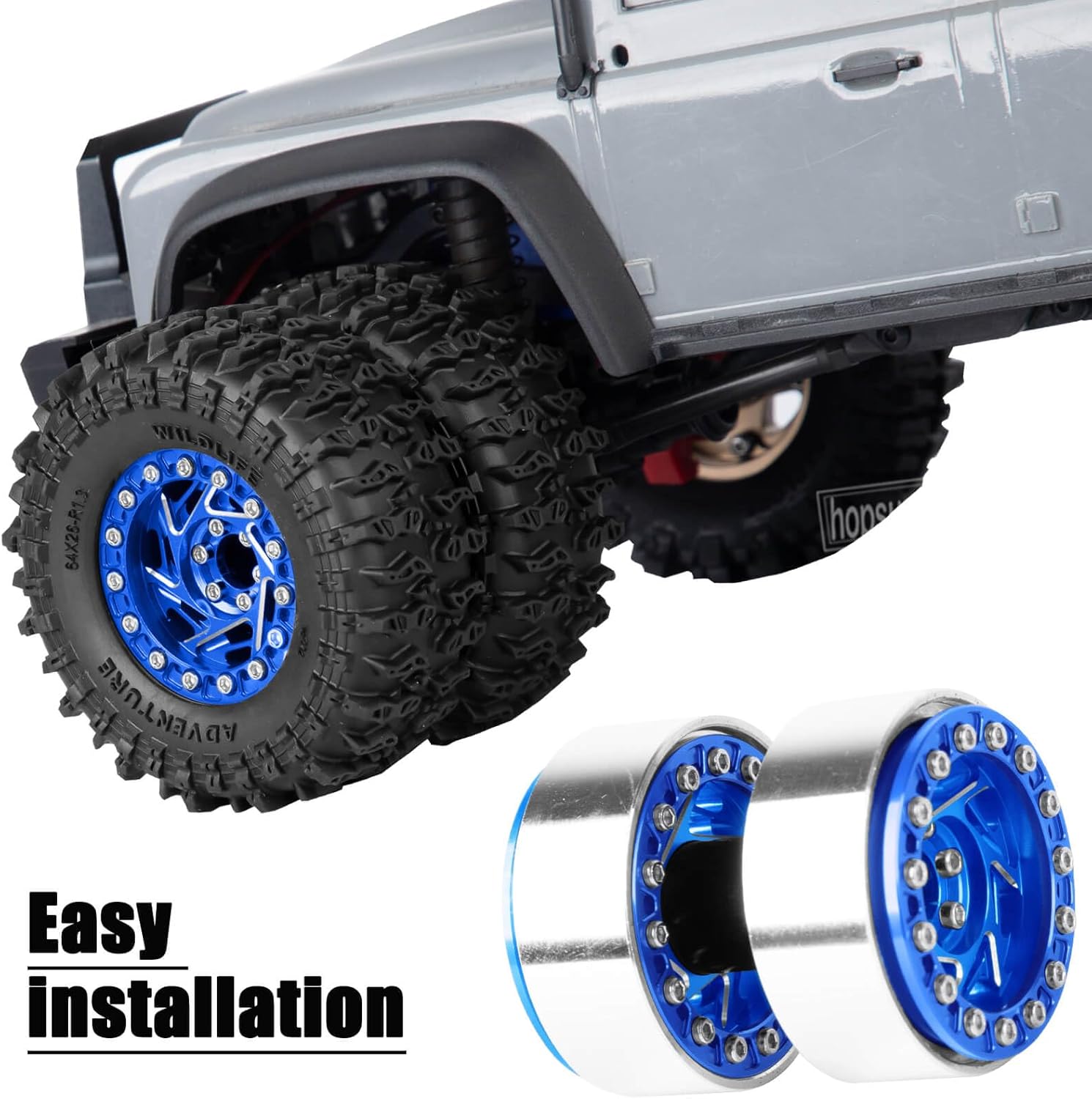 1.3 Dually Beadlock RC Wheel RC Tires for 1/24 1/18 SCX24 FCX24 TRX4M Ascent-18 RC Crawler,Aluminum 1.3" Wheel Hub Rim RC Truck Tires 4pcs w/Adjustable Offset 4PCS Navy Blue
