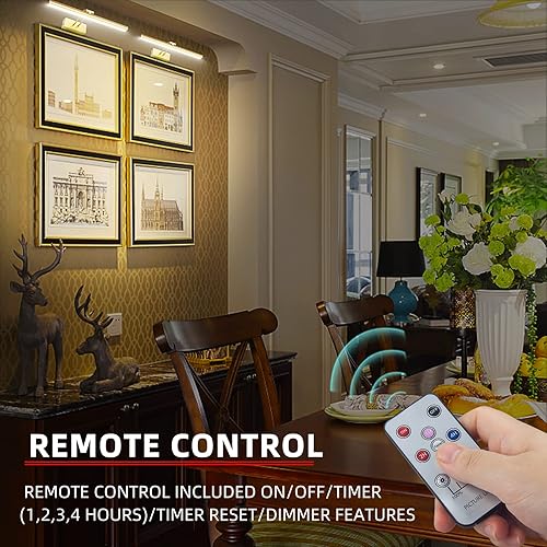 Miniatura 4 de FUNCHDAY - Luz para cuadros, luces de arte operadas a batería, luz inalámbrica para pintar con control remoto, temporizador y función de atenuación