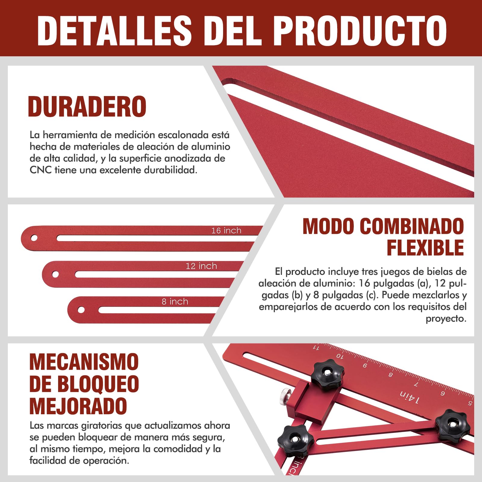 Herramienta de Plantilla para Peldaños de Escalera, Herramientas Medición Escaleras con Barras Soporte Auxiliares y Bolsas Almacenamiento, para Soporte Escaleras Tabiques (Ajustable 10,5 a 60,5 In)