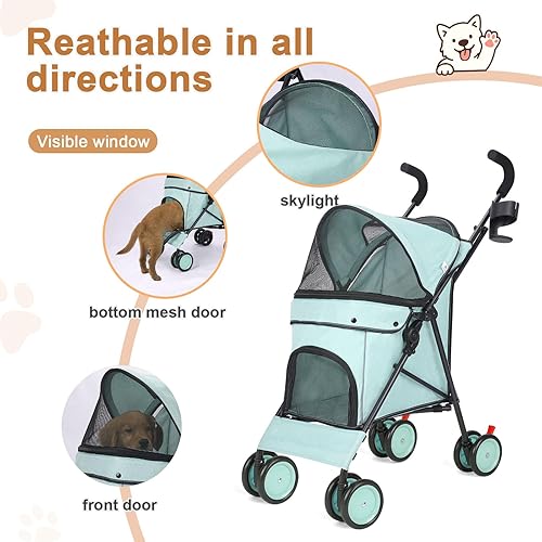 Miniatura 3 de Cochecito de perro con 4 ruedas, cochecito plegable para mascotas para perros pequeños y gatos, con correa de transporte y soporte para tazas,