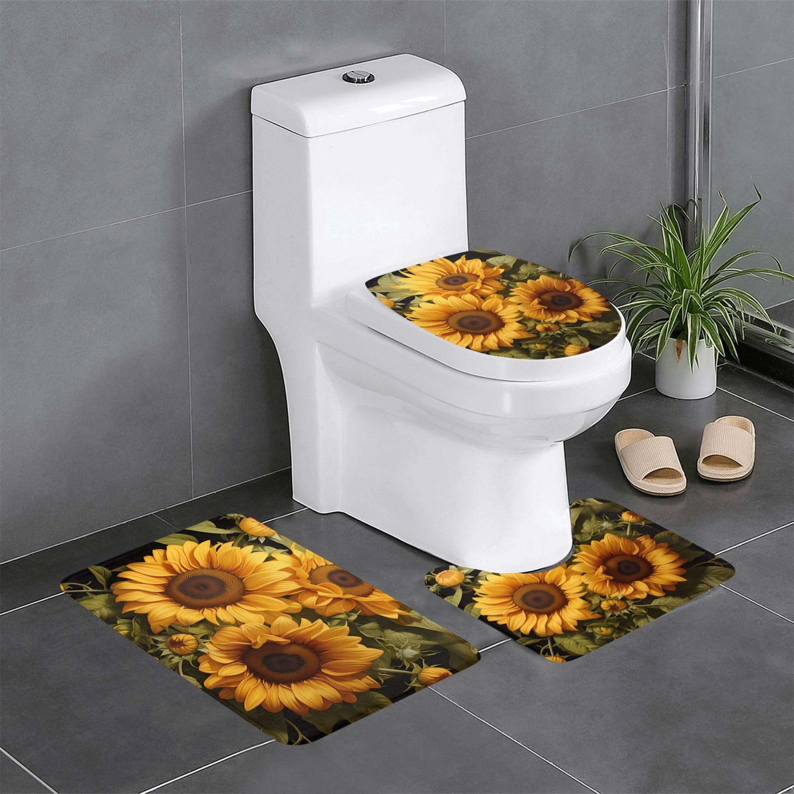 Tapis de salle de bain anti-glisse et sécurisé : lot de 3 tournesols