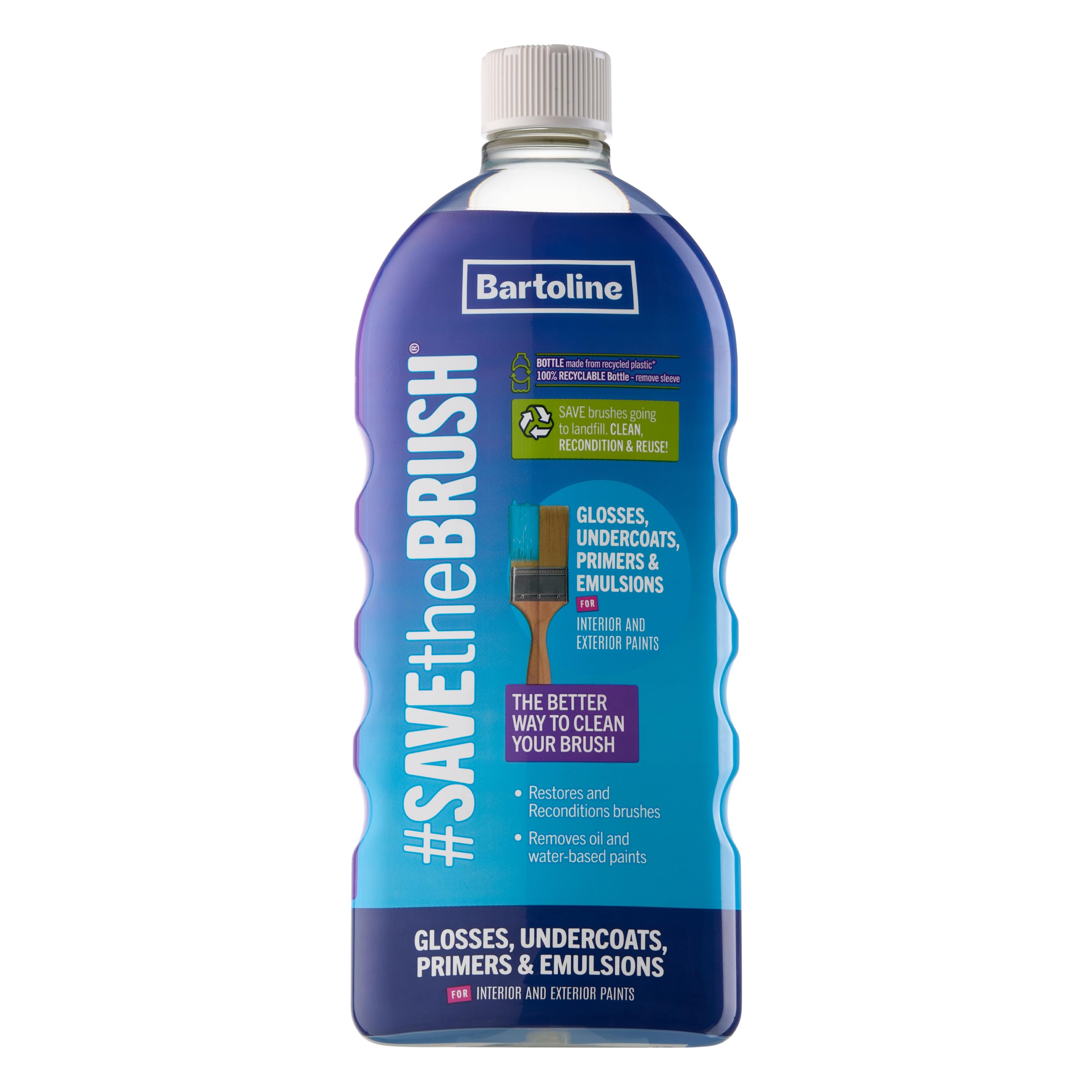 Bartoline Save the Brush® Glosses, Undercoats, Primers & Emulsions 1L – Eco White Spirit Alternative Cleans Brushes Fast – Biodegradable