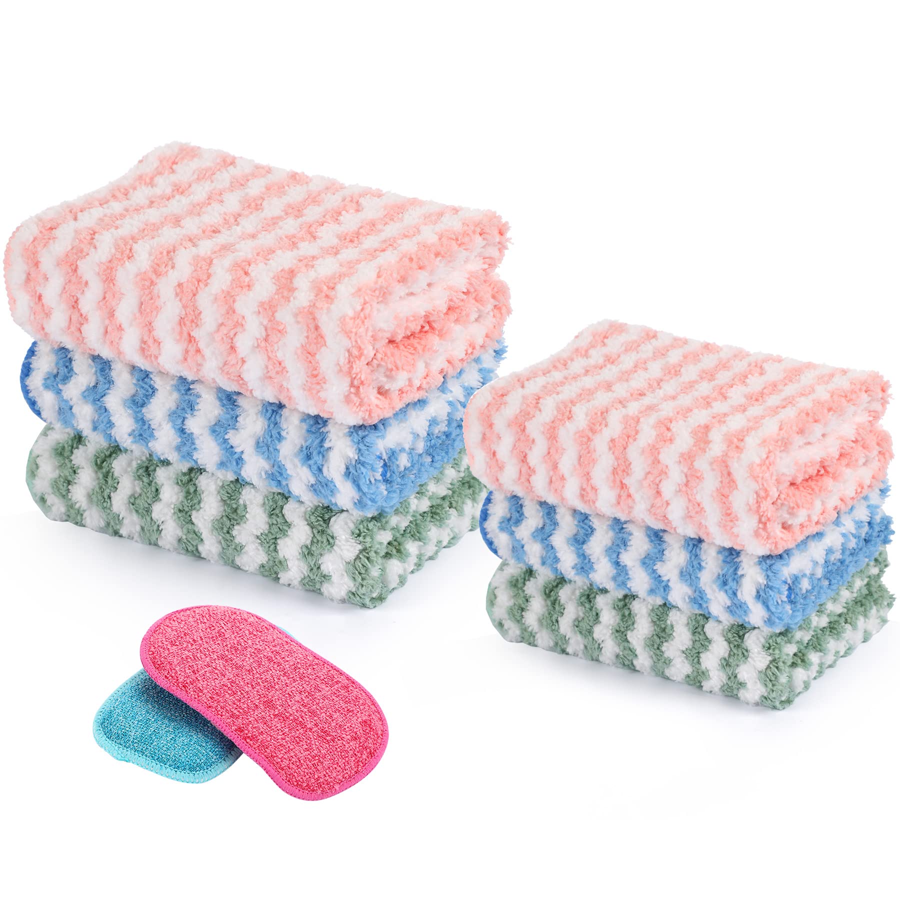 SEPGLITTER Microfibre Cleaning Rag Super Absorbent Microfibre Cleaning Cloth Multipurpose Cleaning Towels Coral Fleece Scouring Cloth for Kitchen Cleaning Use (9.8×9.8inch,11.8×15.8inch)