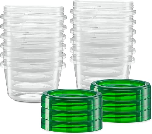Elegant Disposables Paquete de 20 recipientes de tapa giratoria de 16 onzas, parte inferior transparente con tapa superior verde con tapa roscada,