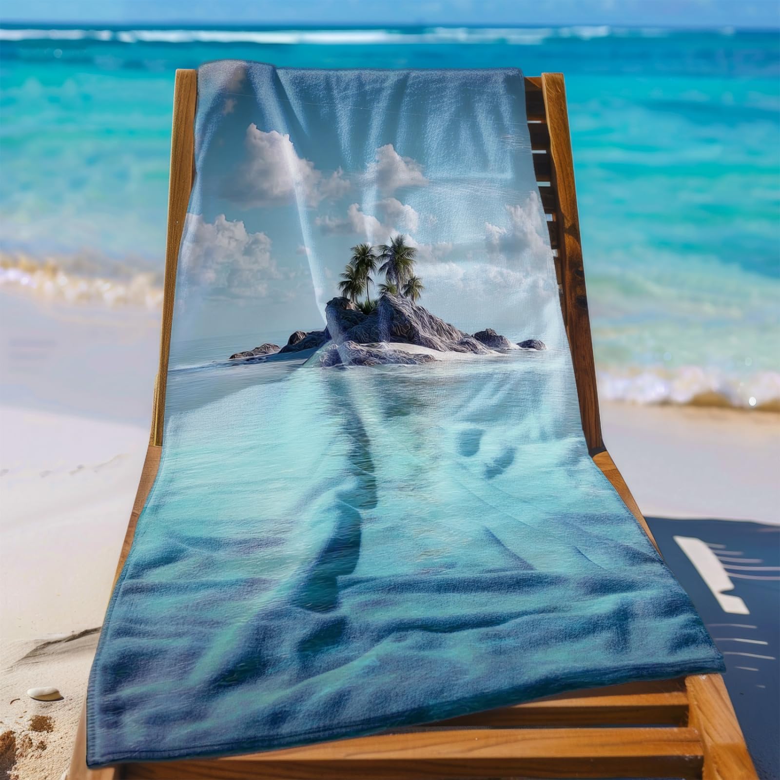 Telo Mare Microfibra 210x230 Isola Grigia Telo Spiaggia Grande Antisabbia,XXL Asciugamano Mare, Asciugatura Rapida, Stuoia Spiaggia Leggero E Portatile