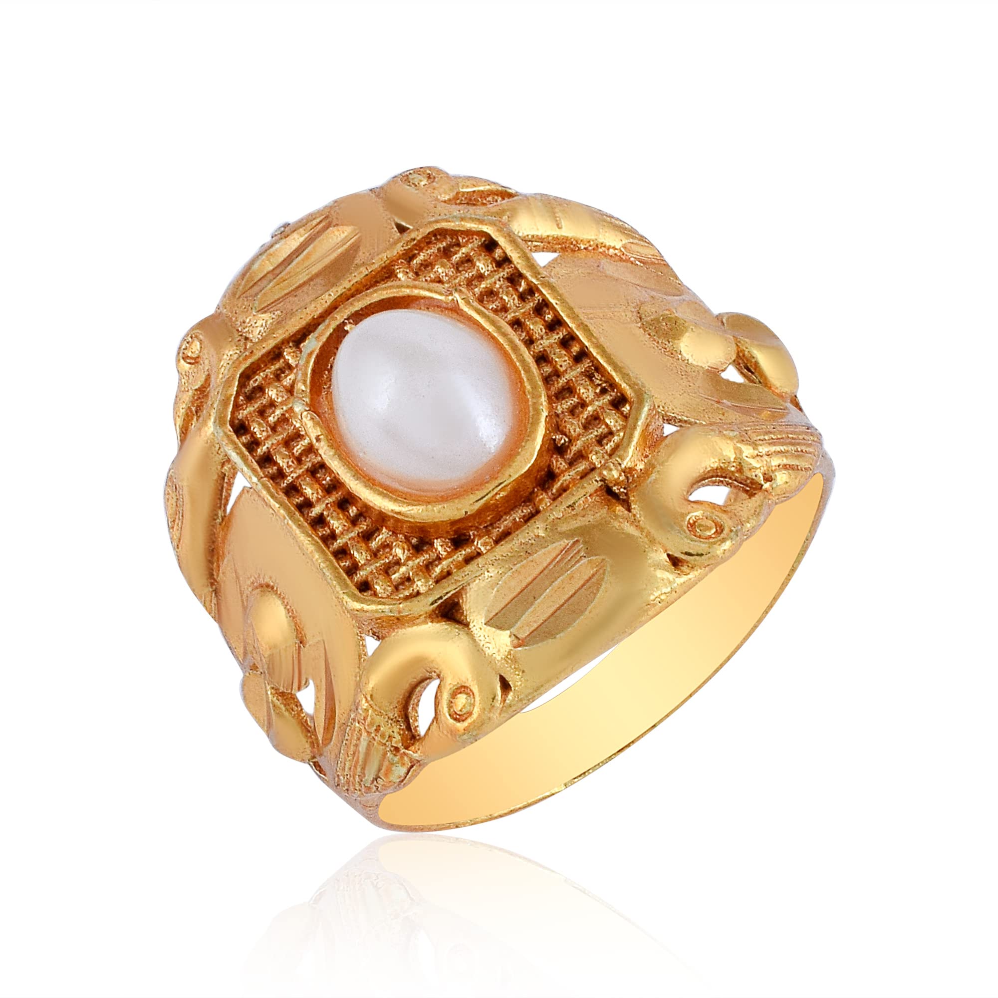 Handmade Stunning Gold Plated Brass Pearl Gemstone Fashion Finger Rings for Men-image-30