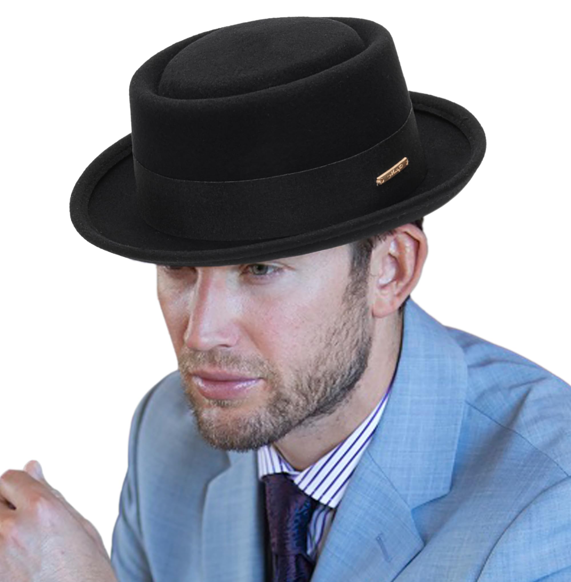 Classic 1920s Pure-Wool Roll-Brim Pork- Pie Fedora-Hat Men Women - Crushable Short-Brim Church Hat Boater-Hat