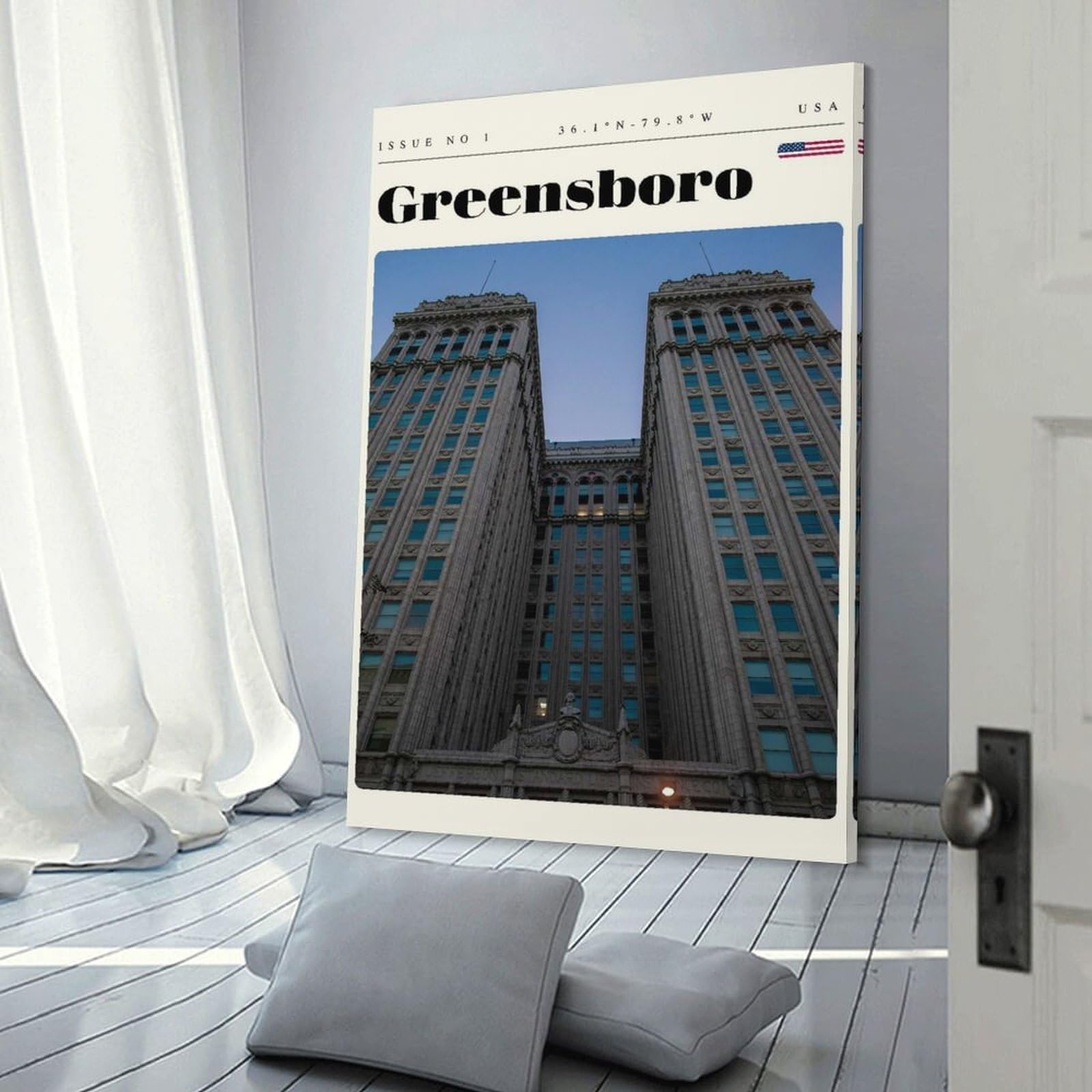 Junmoney Greensboro Travel Art Canvas Wall Decor, 24x36inch(60x90cm), for New Homes, Bedrooms Or Workspaces, Gift Idea for Housewarming And Birthdays