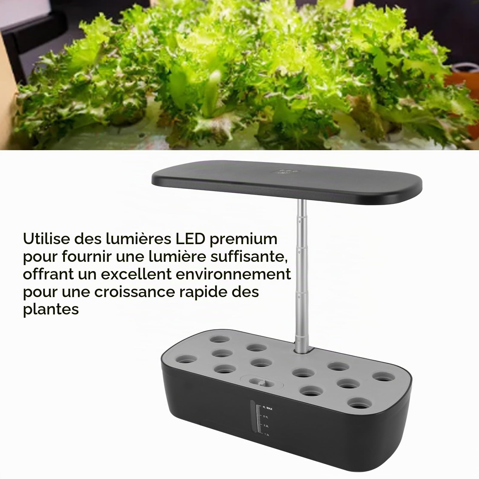 Système de Culture Hydroponique à 12 Dosettes, Kit de Jardin D'herbes Aromatiques Intelligent avec Lumière LED, Jardin Intérieur, Contrôle Automatique de l'eau, Jardinière (Black)
