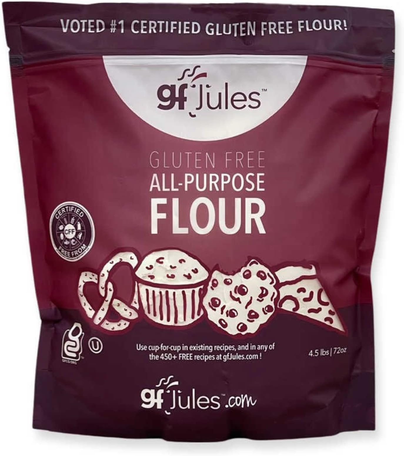 gfJules Certified Gluten Free All Purpose Flour | No Grit | Great Cup for Cup Baking Alternative to Regular Flour, Voted #1 by Gluten Free & Celiac Consumers, 4.5LB Pouch
