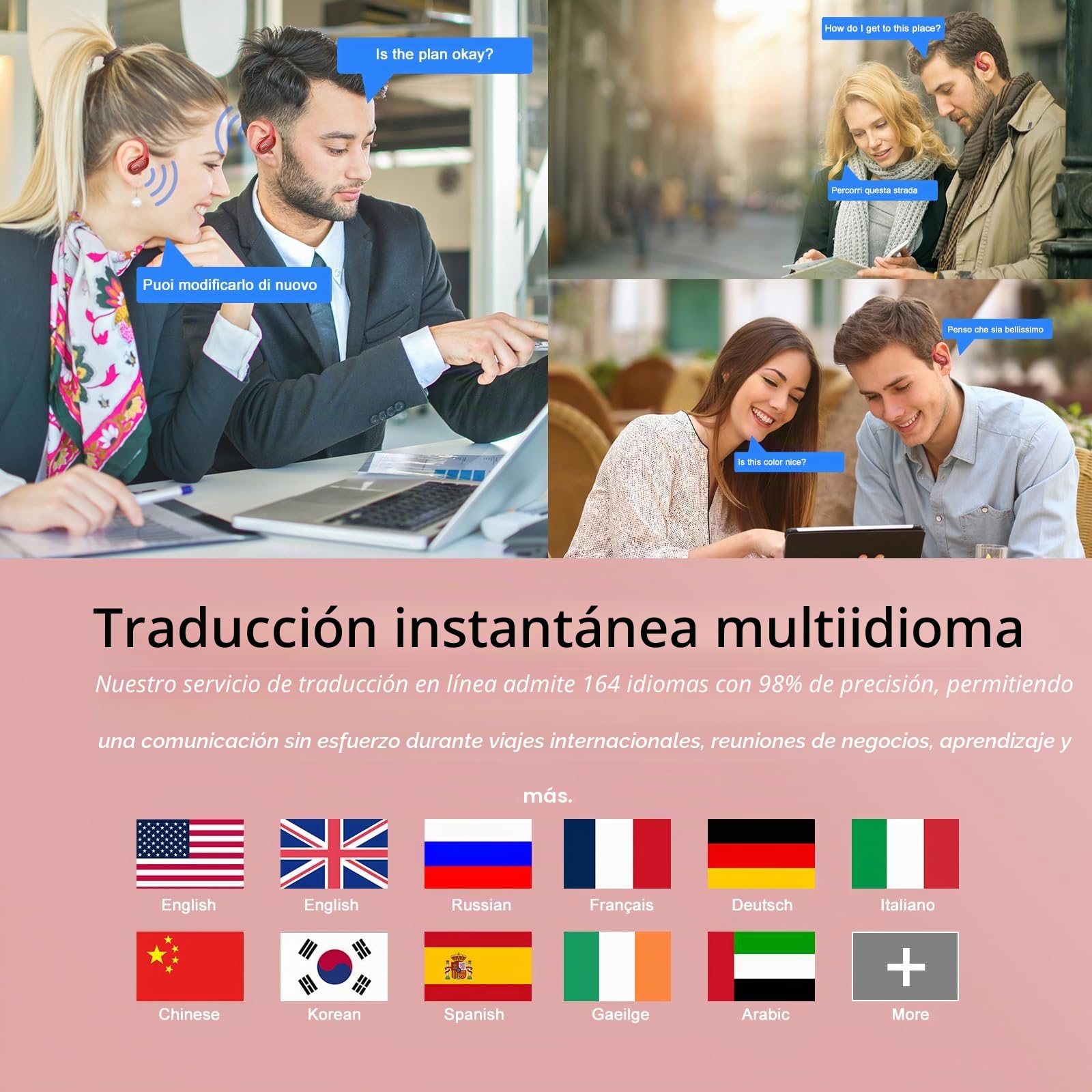 AI Auriculares Traductor en Tiempo Real(2026), 164 Idiomas y 6 Modos de Traducción, 3 in 1 AI Auriculares Traductor, Bluetooth 5.4 con ENC y App con para Viajes/Negocios/Aprendizaje, Rojo Oscuro