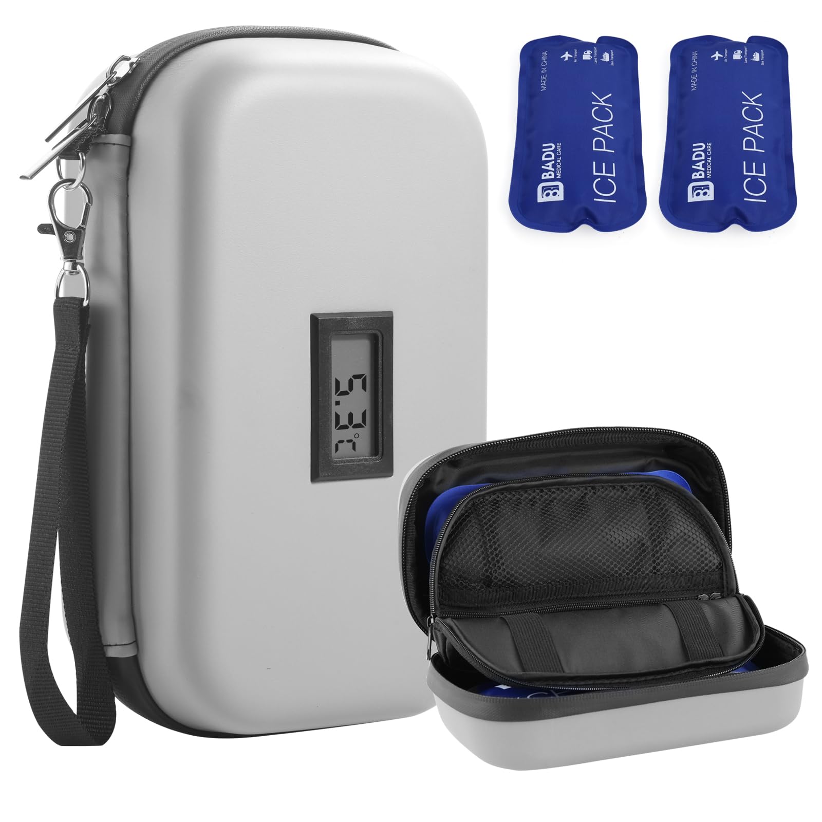 HIMDUZE Insulin Kühltasche Reisekoffer TSA genehmigt gekühlte Medizin Kühler für Reisen w/Temperaturanzeige Diabetiker Reisekoffer Tasche w / 2 Wiederverwendbare Eispacks für das tägliche Leben