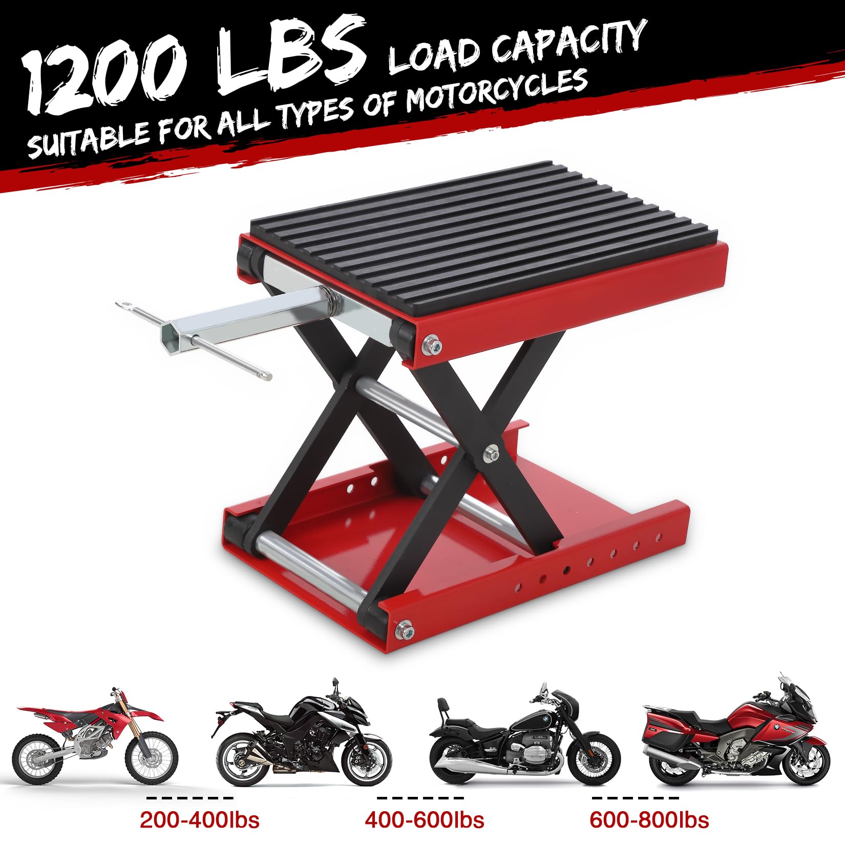 Garvee Elevador Moto 544 kg Q235 Rojo Llave Carraca Pasador