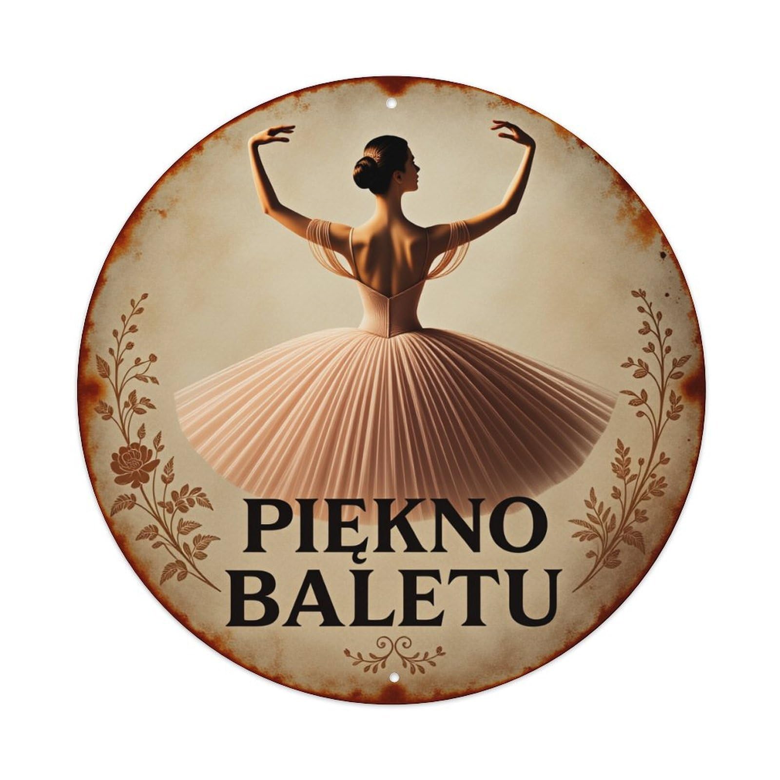 Ballet Dancer Silhouette Floral Round Tin Sign Vintage Style Metal Sign Home Bar Garden Wall Plaque Decor Metal Poster 8x8 Inch