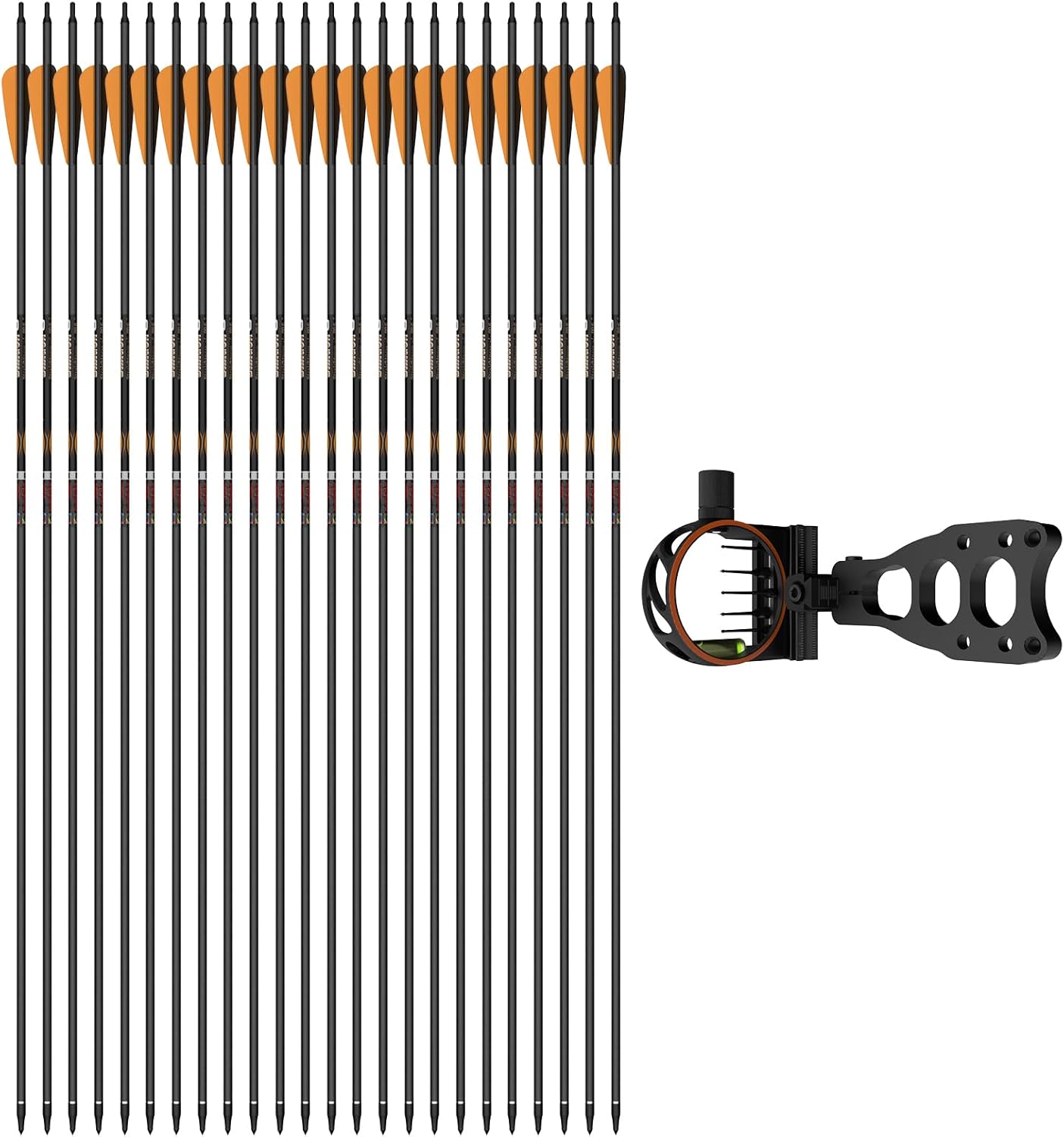 sanlida 100% Pure Carbon Arrows Dragon 8 Carbon Hunting Arrows 24 PCS (+/-.006" Straightness, 390 Spine) and Dragon 9 Bow Sight 5 Pin for Right Hand Compound Bow