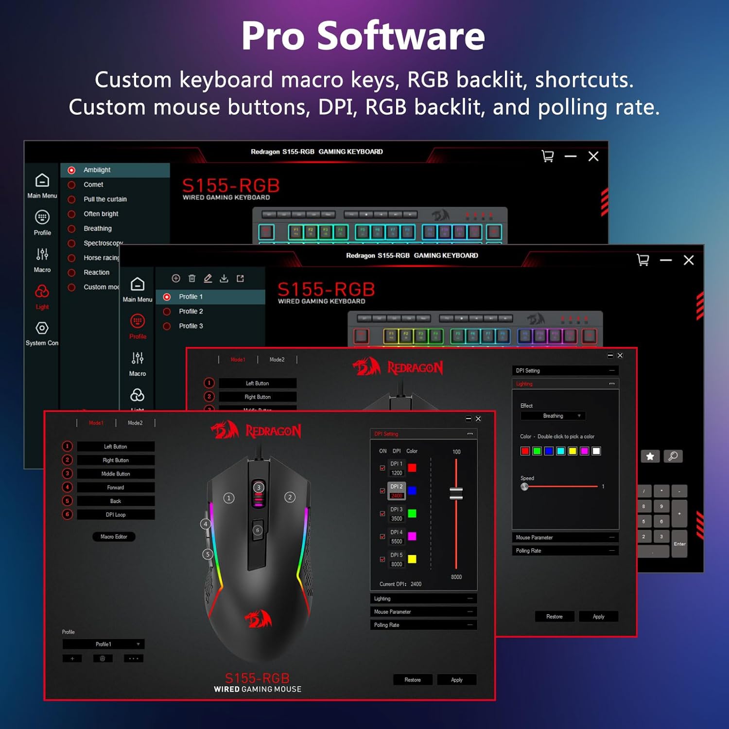 Redragon Wired Gaming Keyboard and Mouse Combo, RGB Backlit, 75% Mini Macro Membrane Keyboard with Anti-Ghosting & Multimedia Keys + 8000 DPI Programmable Optical Mice for PC Laptop