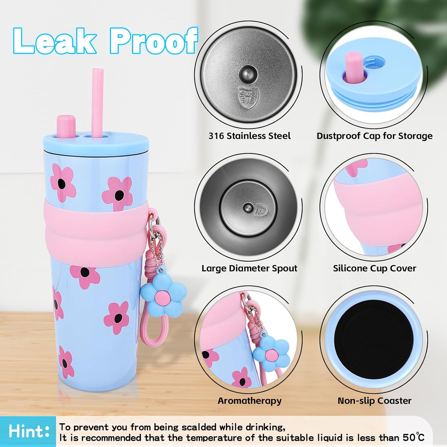 24 OZ Black & Purple Stainless Steel Tumbler With Lid Insulated Vacuum Water Bottle Spill Proof Cup for Hot and Cold Drink and Straw Leak Proof Travel Mug Christmas Gifts For Women Mother - Image 3