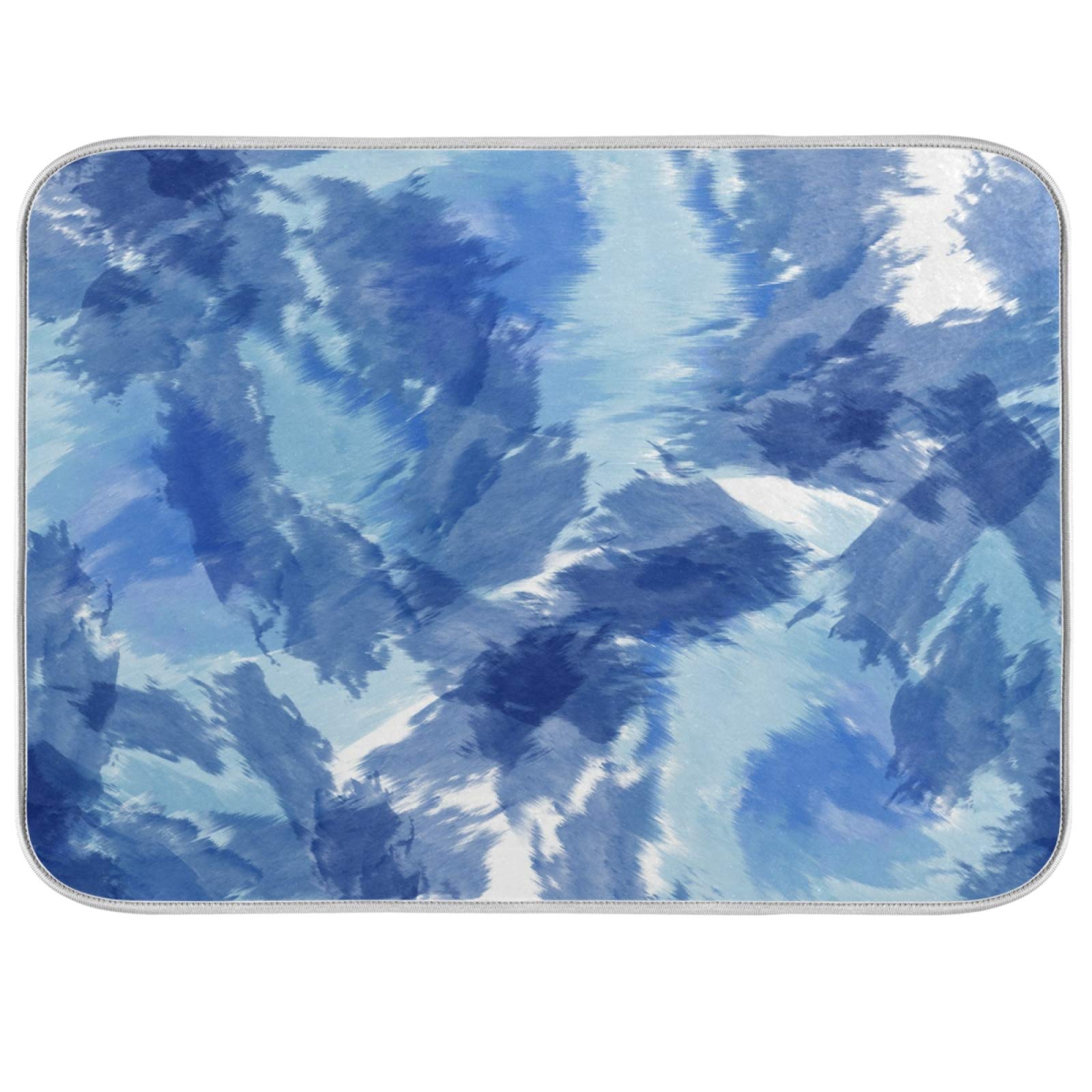 Dish Drying Mat for Kitchen Counter Watercolor Marble Indigo Absorbent Microfiber Drying Pad Dish Drainer Mat 18 x 16 Inch Reversible Bottles Dish Dry Pad