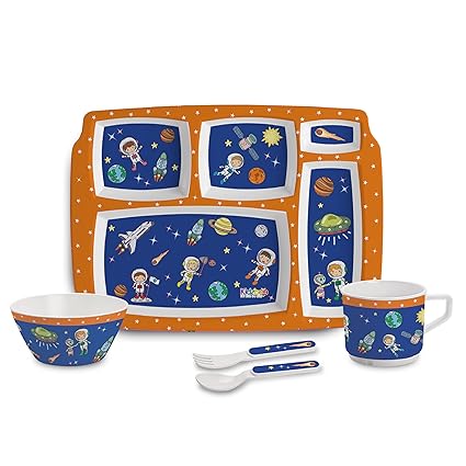 Cello Kidzbee Pentameal Cosmic Explorer Melamine Meal Set for Kids | BPA Free and Food-Grade Material | Attractive and Kidfriendly Designs | Break Resistant & Durable Set | Set of 5, Navy Blue
