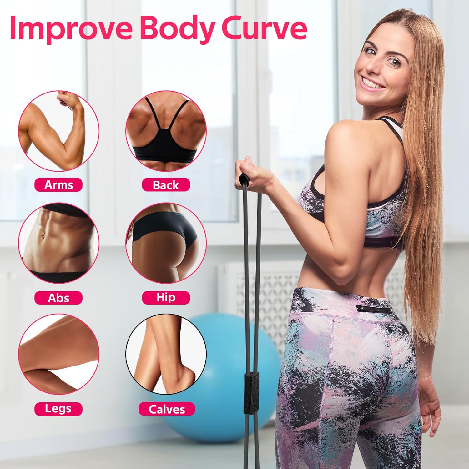 WALITO Home Pilates Kit for Women,Pilates Ring Set with Magic Circle,Resistance Bands,Figure 8 Workout Bands,Mini Ball, Compact Toning Fitness Essentials Starter Set Accessories Gift - Image 4