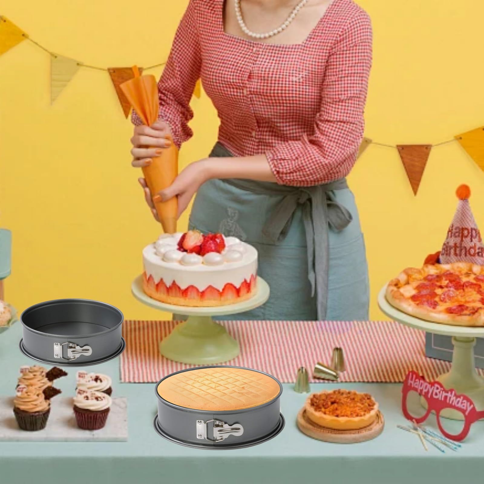 Molde redondo para tartas (4, con revestimiento antiadherente y fondo extraíble, sellado, ideal para el uso diario en repostería, 15 cm, 18 cm, 22 cm, 25 cm)
