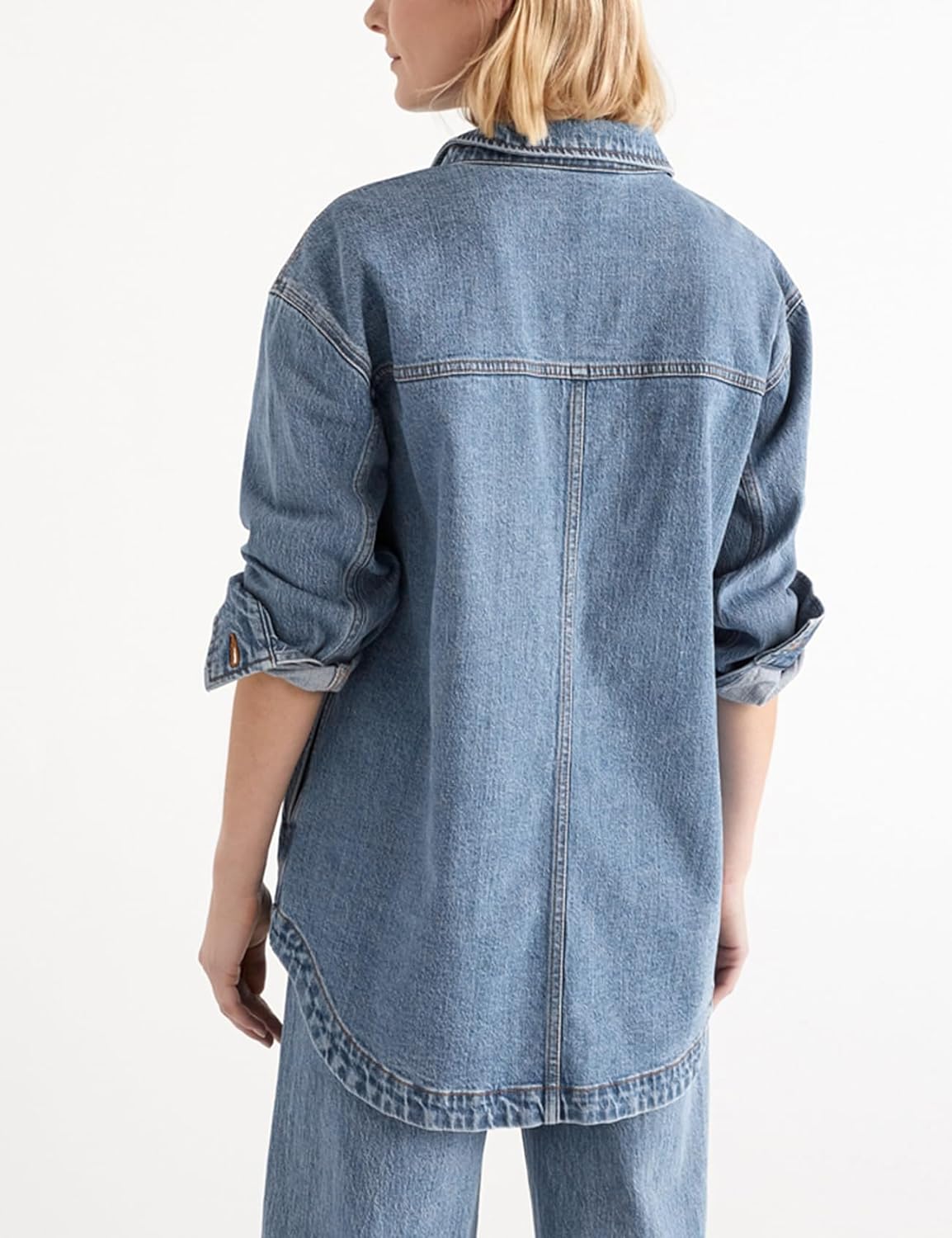 LifeShe Womens Oversized Jean Jacket Casual Button Up Denim Shirt Shacket Jacket Coat - Image 2