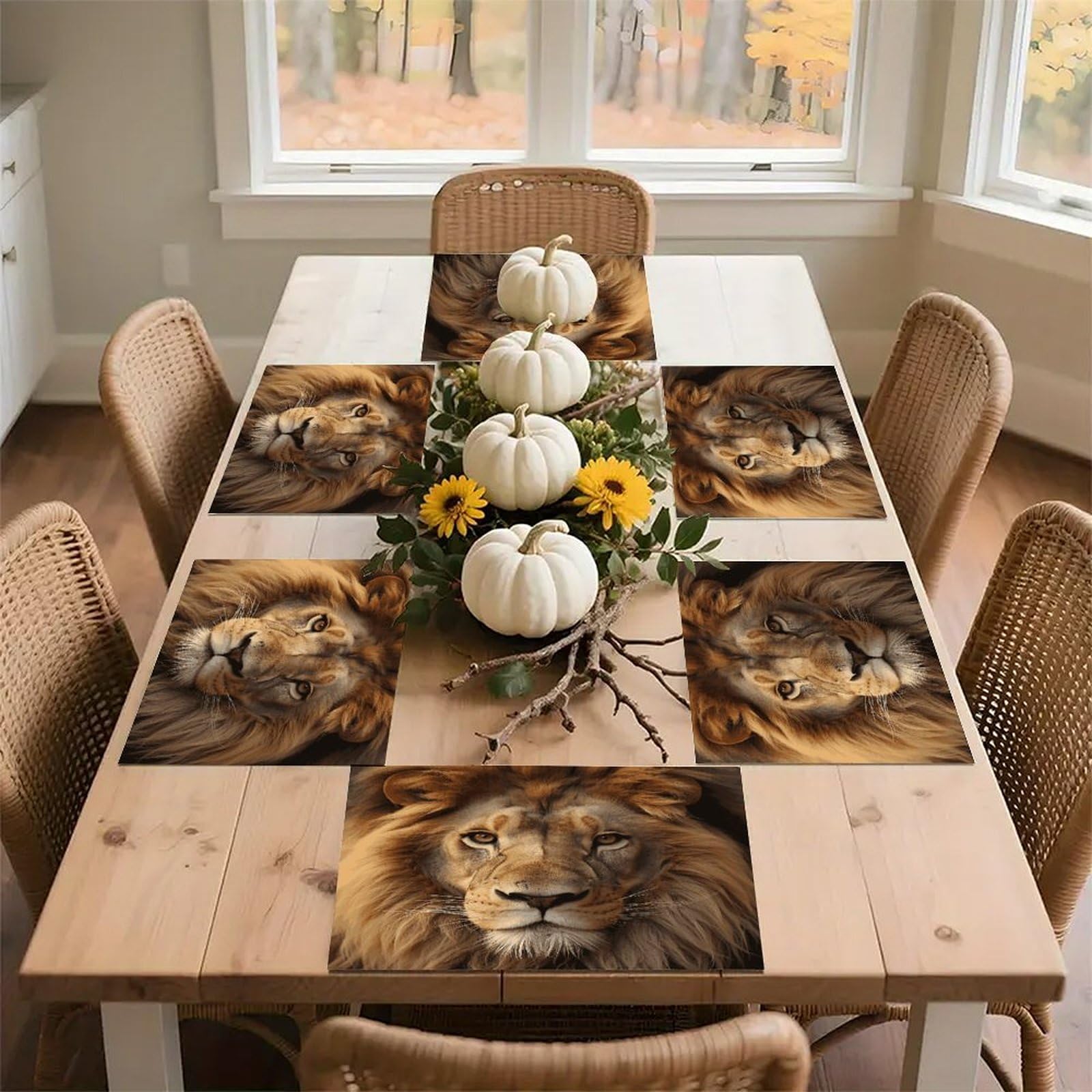 African Lion Head Placemats Wipeable Heat Resistant Table Mats Washable Flax Place Mats Elegant Cloth Non-Slip Placemat for Kitchen Dinning Party Table Decor 12 * 18 in