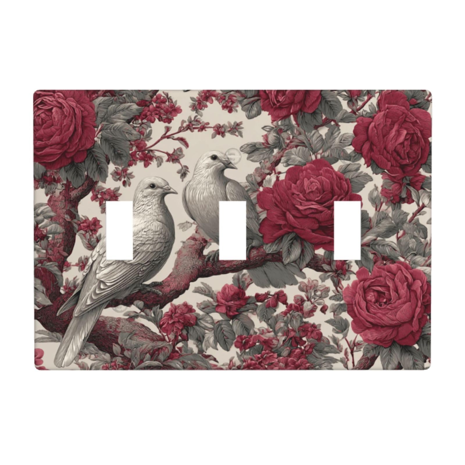 Beautiful Pink Rose Tree with Doves Wild Flowers Light Switch Covers 3 Gang Triple Toggle Wall Plate Switchplate Electrical Faceplate for Bathroom Kitchen Bedroom Decor