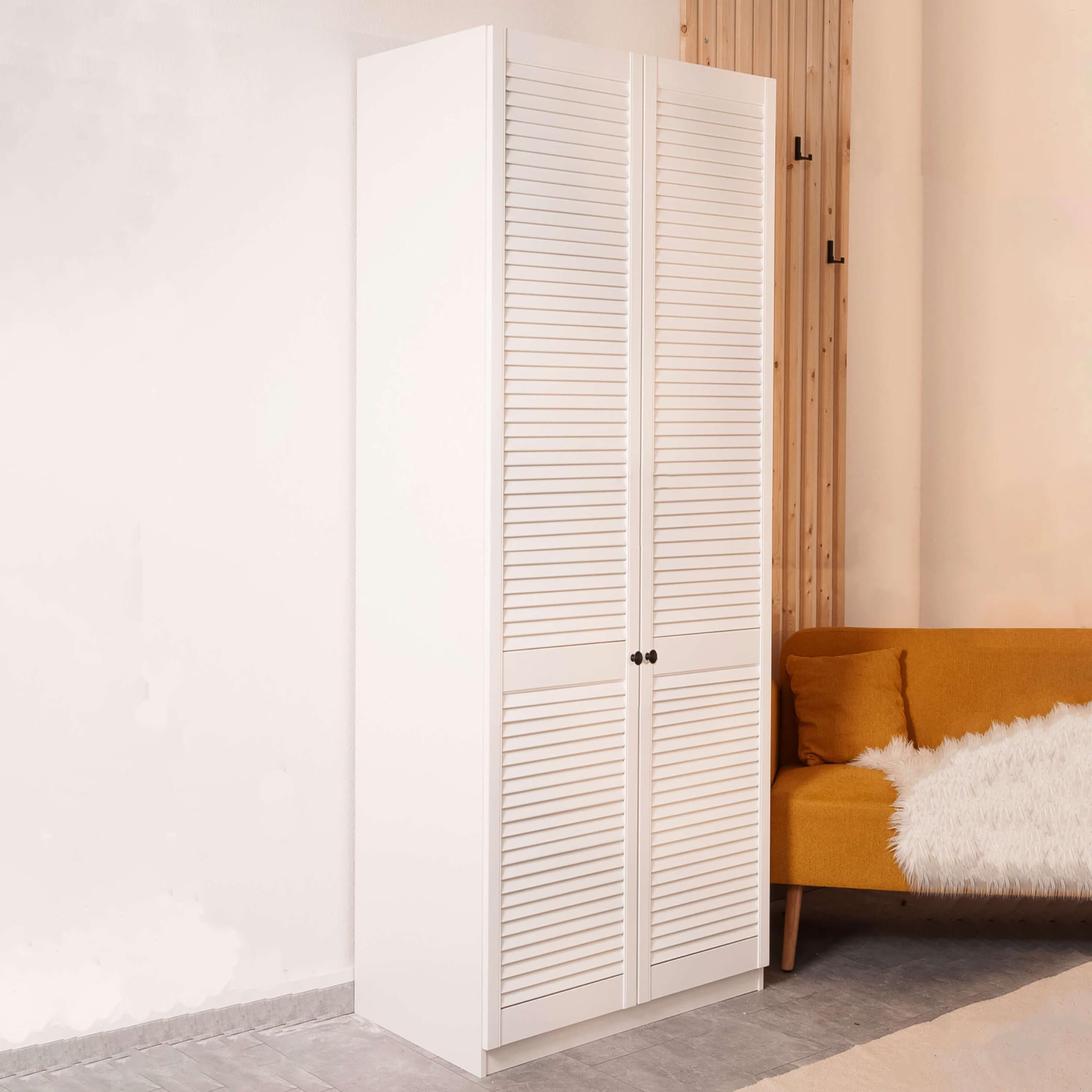 Lamellentür passend zu IKEA PAX Kleiderschrank 236 cm | in Weiß Premium Lackiert | Schranktür 229 x 49,4 cm mit offener Lamellen-Optik | Hochwertiges Massivholz