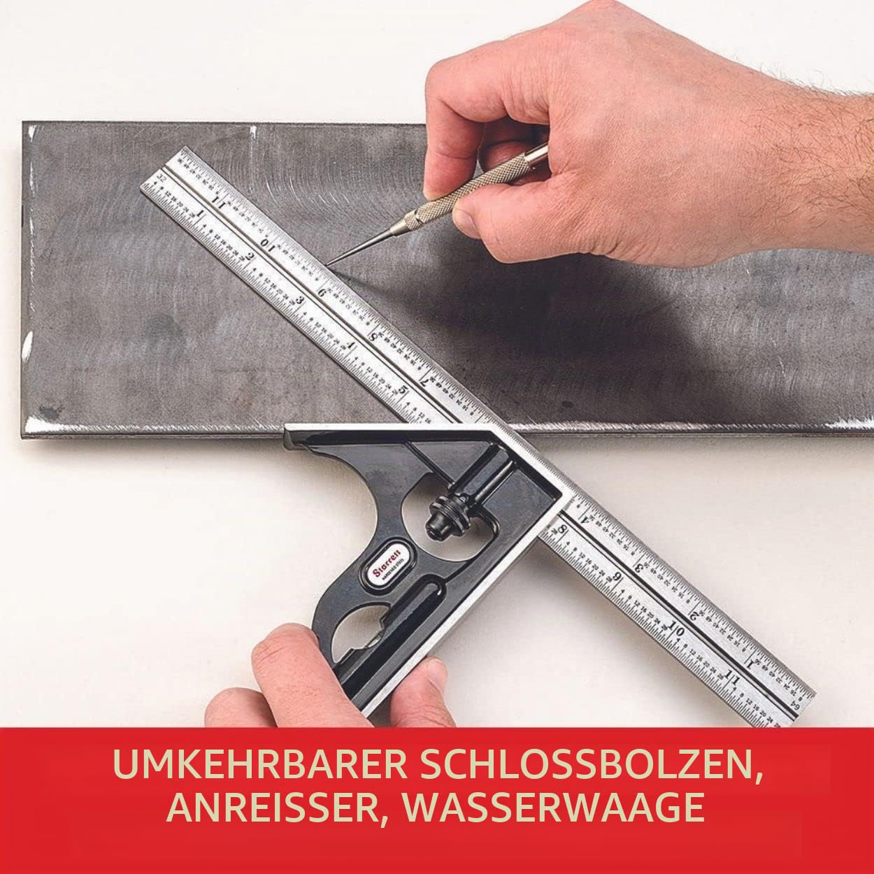 Starrett 11MH-300 Vierkantkopf aus Gusseisen mit normaler Klingenkombination quadratisch, schwarze Faltenoberfläche, Größe 300 mm
