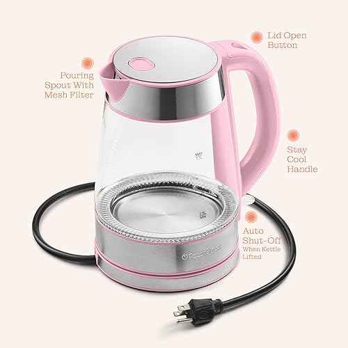 Miniatura 9 de Speed-Boil - Hervidor eléctrico para agua de 1.7 L y 1500 W, hervidor de café y té de vidrio de borosilicato, apertura amplia, fácil de limpiar,