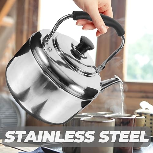 Miniatura 8 de Hervidor de té de acero inoxidable, tetera silbante con base universal, ollas de té de acero inoxidable con mango de agarre fresco, olla de agua