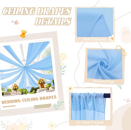 Miniatura 5 de FUHSY Cortinas de techo blancas para boda, cortina de techo de 5 x 10 pies, 4 paneles de tela para ceremonia de boda, tela transparente, cortinas