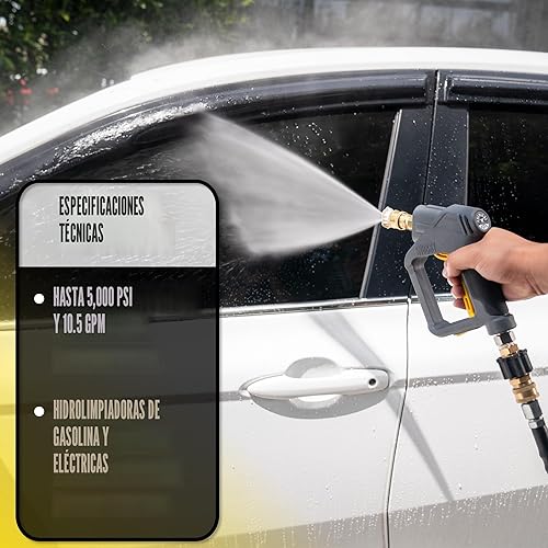 Miniatura 7 de Chemical Guys Snubby Pistola de lavado a presión con accesorio de cañón de espuma, mango corto para hidrolimpiadoras de gas y eléctricas, rociador