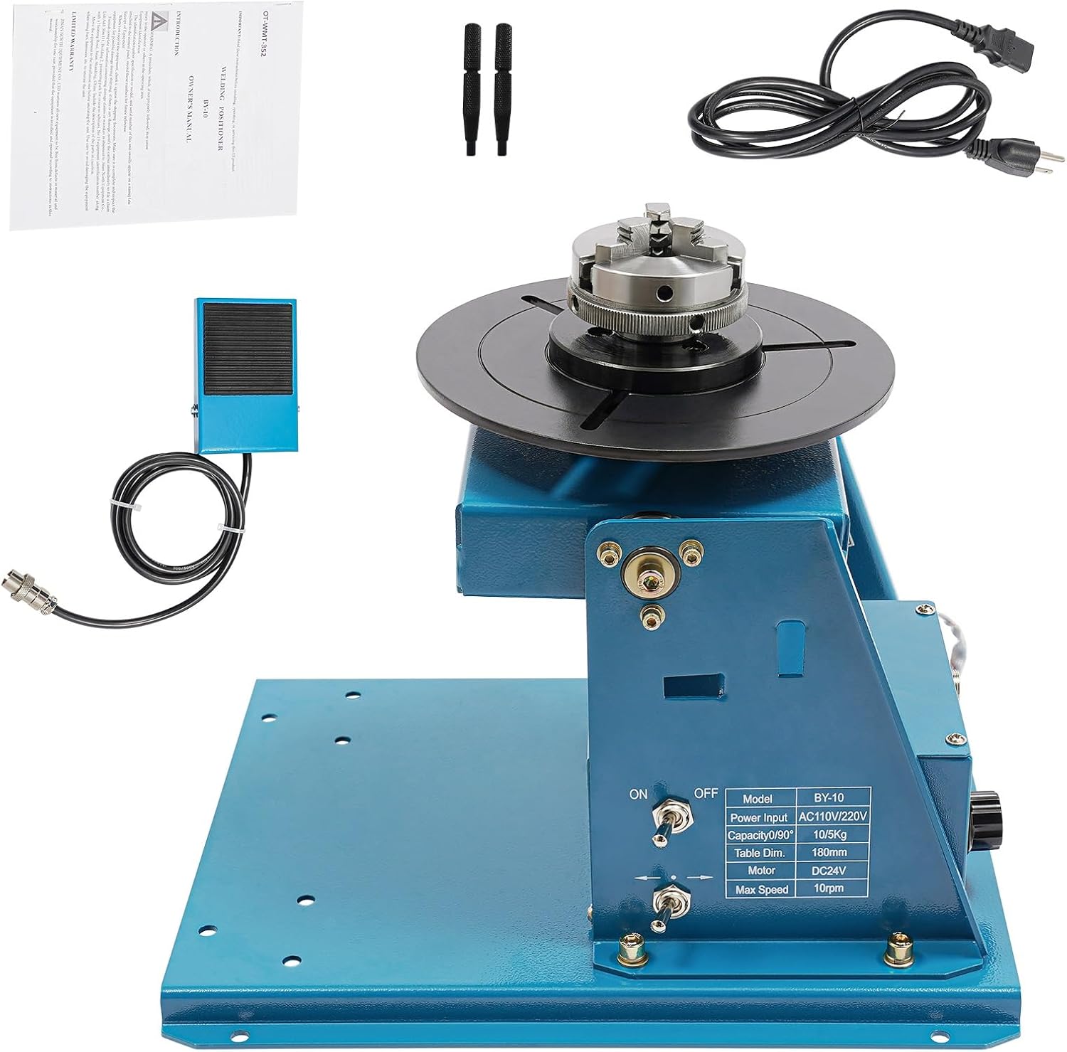 Rotary Welding Positioner, 110V Light Duty Welder Turntable Table Mini 2.5" 3 Jaw Lathe Chuck for Cutting, Grinding, Assembly, Testing and Other Seam Welding 10RPM for TIG Welding Small Workpieces