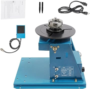 Rotary Welding Positioner, 110V Light Duty Welder Turntable Table Mini 2.5" 3 Jaw Lathe Chuck for Cutting, Grinding, Assembly, Testing and Other Seam Welding 10RPM for TIG Welding Small Workpieces