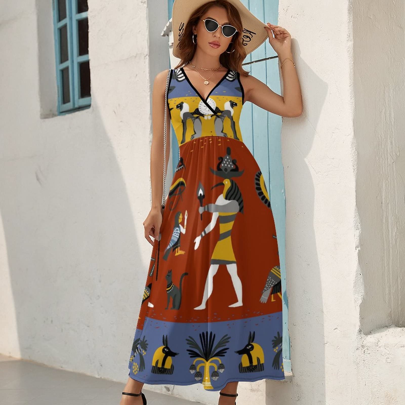 Ancient Egyptian Religion Women's Maxi Long Dress V Neck Sleeveless Tank  Sundress Summer : Amazon.co.uk: Fashion