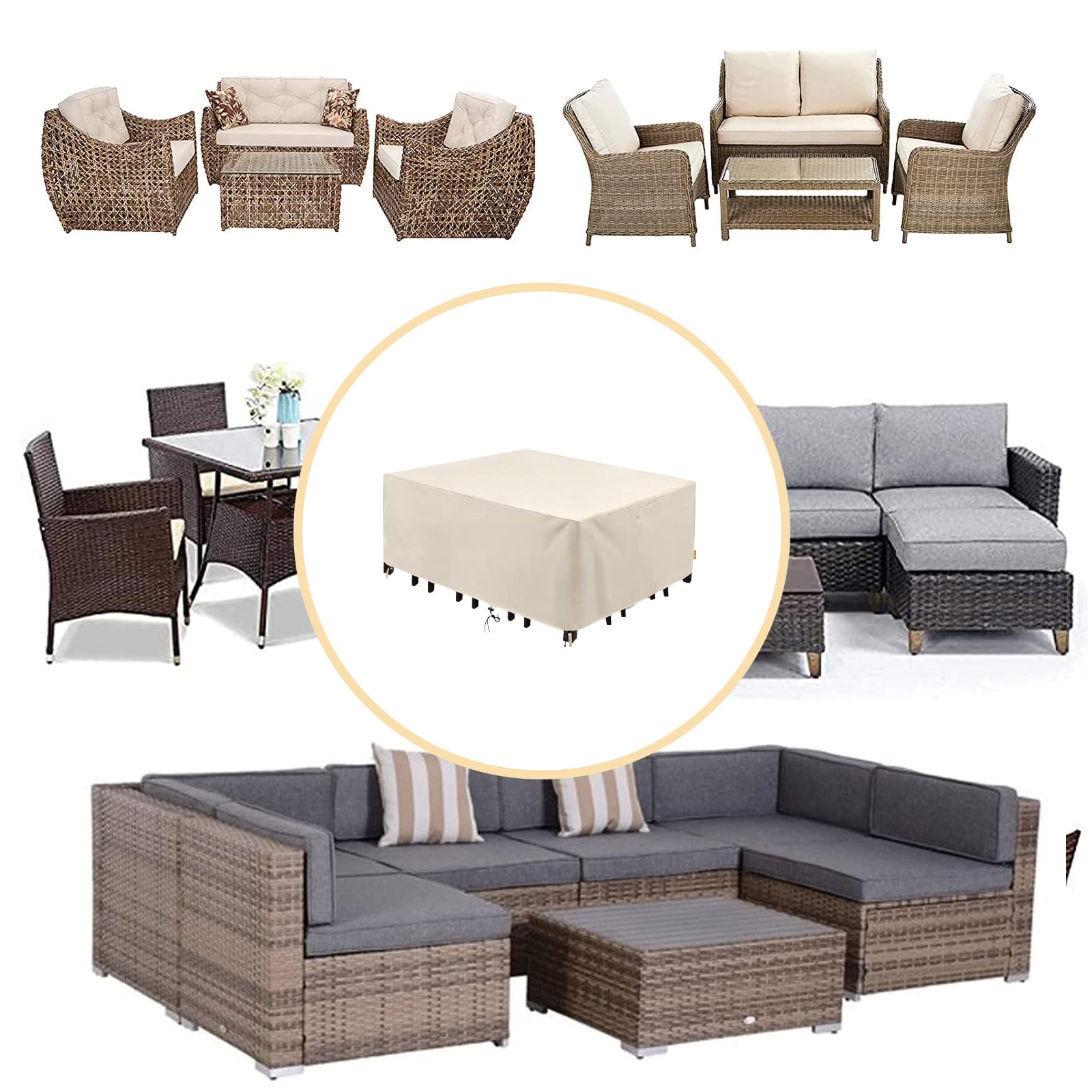 Zewnętrzny pokrowiec na patio – biały 90 x 80 x 80 cm 420D żywica UV odporna na kurz odporna na starzenie się żywica łzy zawiera sznurek na stoły i krzesła.