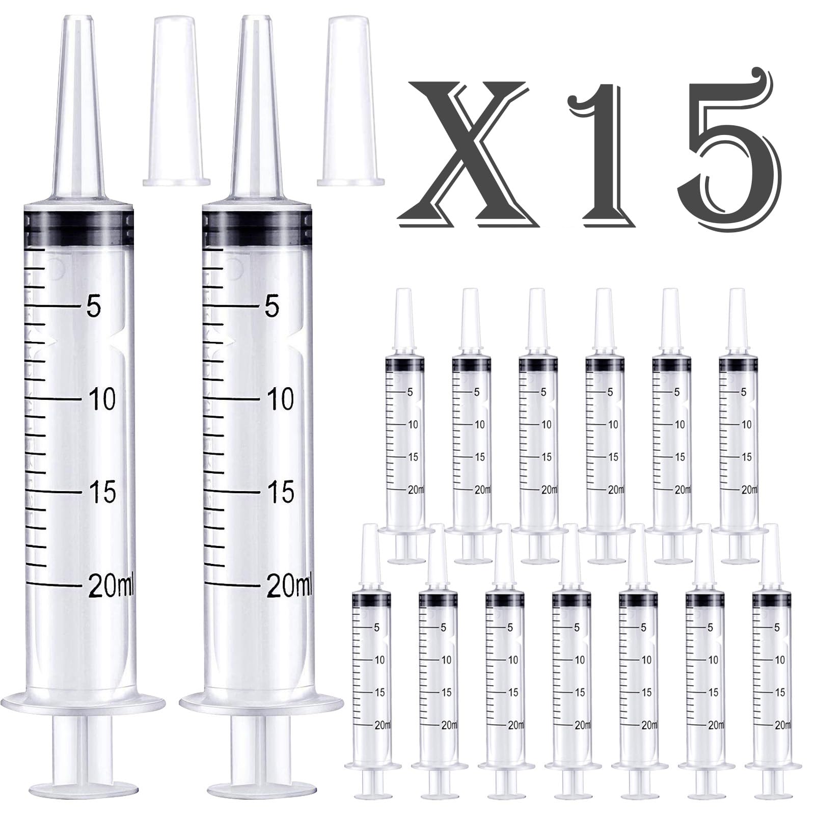 Plastic Syringe with Measurement,for Scientific Labs and Dispensing Multiple Uses Measuring Syringe Tools (20ML,15PCS)