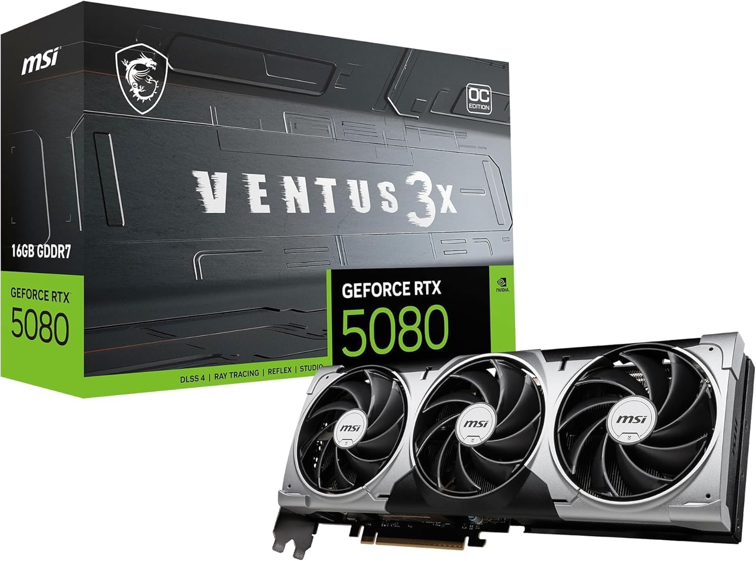 NVIDIA GeForce RTX 5080 16G VENTUS 3X OC Carte Graphique - 16 Go GDDR7 (30 GB/s /256 Bits), PCIe 5.0 - Triple Ventilateur (3X Ventilateurs TORX 5.0), HDMI 2.1b, DisplayPort 2.1b - Scheda video