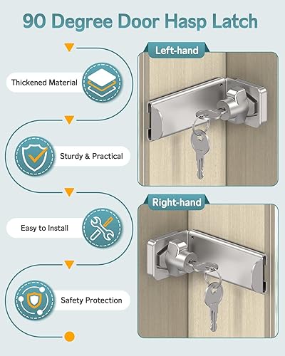 Miniatura 6 de Cerradura de cerrojo de puerta de 90 grados, pestillo de ángulo recto de seguridad para el hogar, cerradura de puerta corrediza de granero para