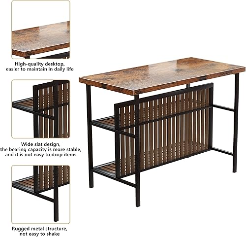 Miniatura 5 de Recaceik Juego de pub de 3 piezas, 2 taburetes de bar rectangulares, juego de 2 mesas de comedor de madera, mesa moderna de altura de mostrador con