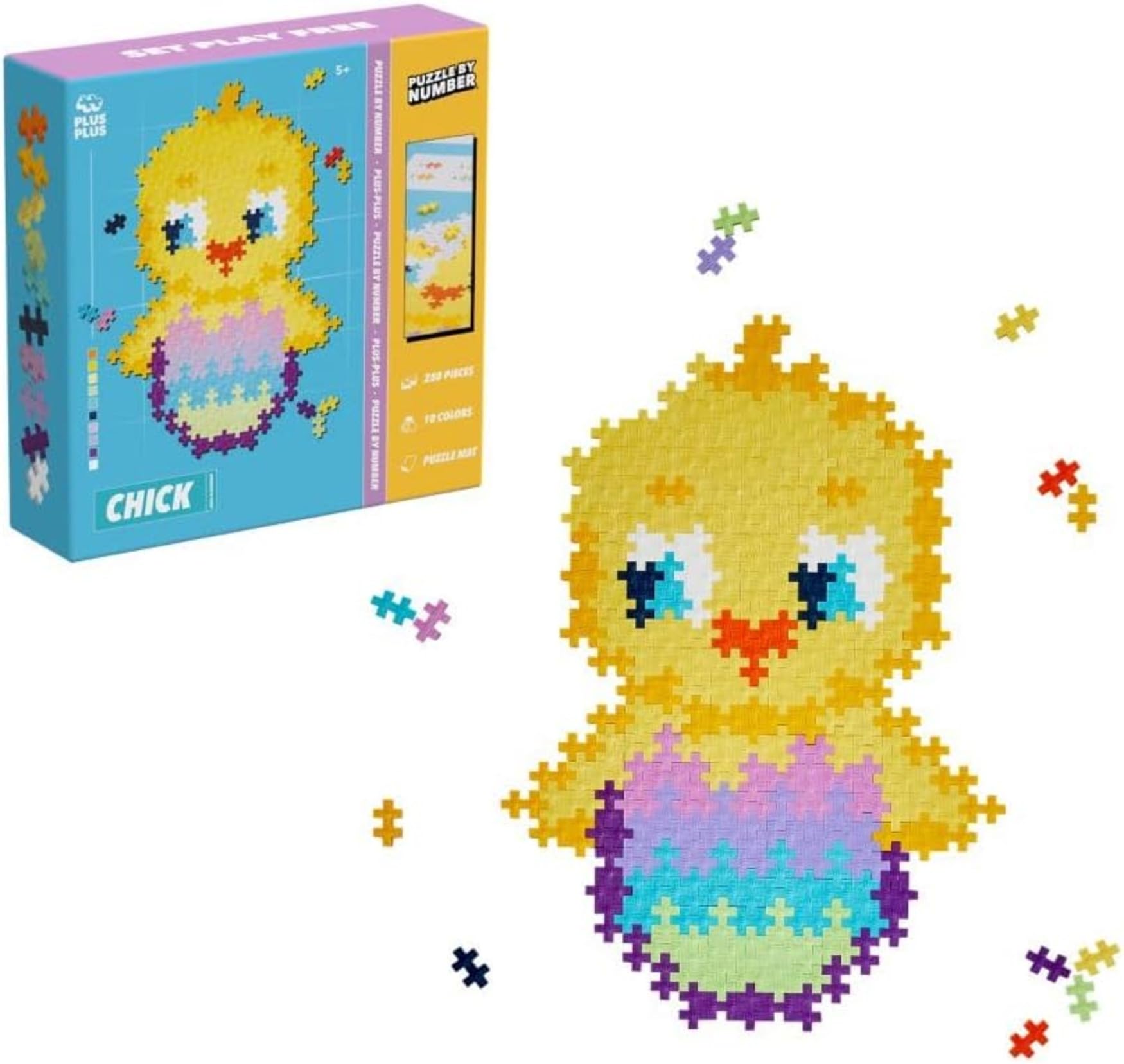 Plus Plus Building Blocks Toy, Chick Puzzle by Number, Kids Crafts Jigsaw with 250 Reusable Pieces